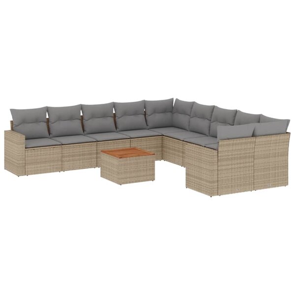 vidaXL Salon de jardin et coussins 11 Pièces mélange beige résine tressée