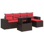 vidaXL Salon de jardin avec coussins 6Pièces marron résine tressée acacia
