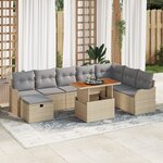 Ensemble de Canapé de Jardin de 9 Pièces avec Coussins Beige en Rattan Poly