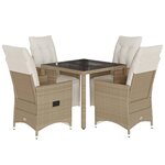 vidaXL Ensemble de bistro de jardin 5 Pièces coussins beige poly rotin