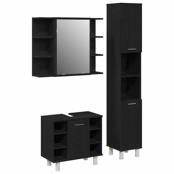 vidaXL Ensemble de mobilier de salle de bain avec étagère 3 Pièces Noir