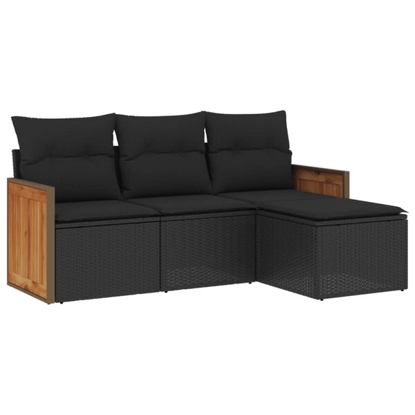 vidaXL Salon de jardin 4 Pièces avec coussins noir résine tressée