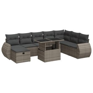 vidaXL Salon de jardin 9 Pièces avec coussins gris résine tressée
