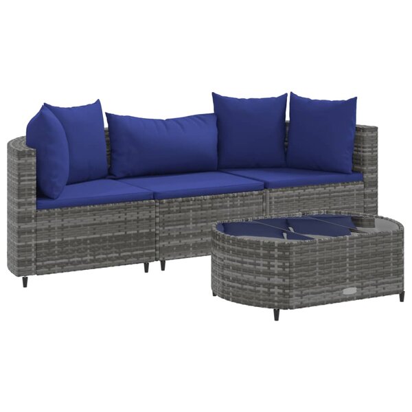 vidaXL Salon de jardin 4 Pièces avec coussins gris résine tressée