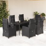 vidaXL Ensemble à manger de jardin coussins 7Pièces Noir Résine tressée