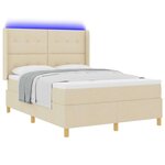 vidaXL Lit à ressorts avec bandes LED Crème 160 x 200 cm tissu