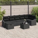 vidaXL Ensemble de Canapé de Jardin 8 Pièces avec Coussins Noir Rattan Poly
