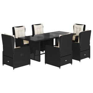 vidaXL Ensemble à manger de jardin coussins 7Pièces Noir Résine tressée