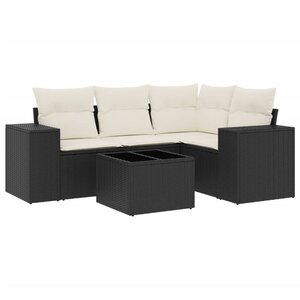 vidaXL Salon de jardin 5 Pièces avec coussins noir résine tressée