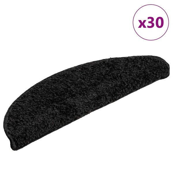 vidaXL Tapis d'escalier 30 pièces 56 x 17 x 3 cm Noir Demi-rond