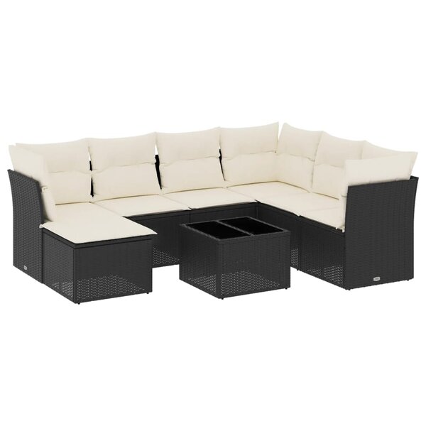 vidaXL Salon de jardin 8 Pièces avec coussins noir résine tressée