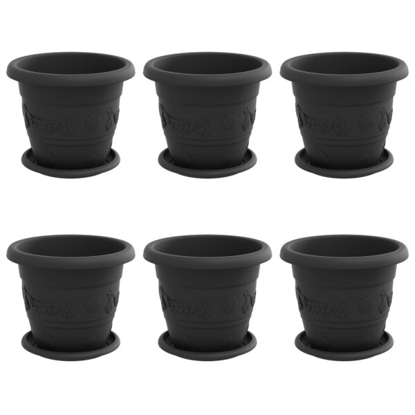 vidaXL Pots de plantes 6 Pièces Noir Ø 26 x 21.5 cm Plastique