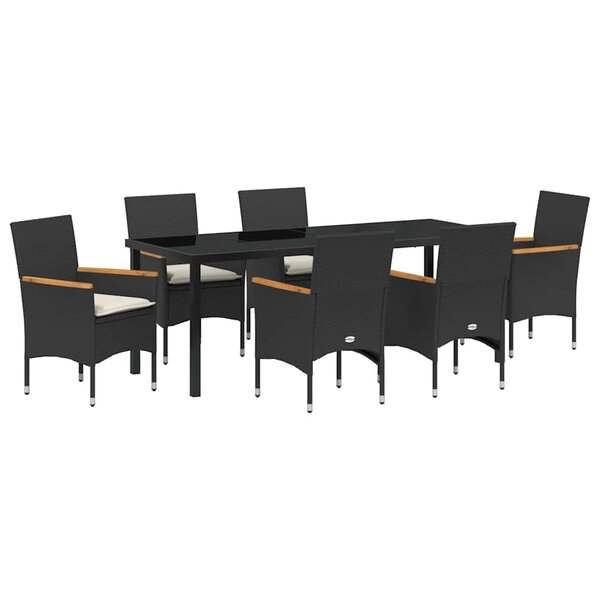 vidaXL Ensemble de salle à manger pour jardin 7 Pièces Noir polyrotin
