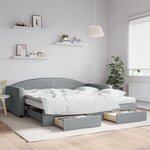 vidaXL Lit de jour avec gigogne et tiroirs gris clair 100x200 cm tissu
