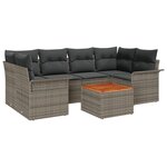vidaXL Ensemble de Canapés de Jardin de 7 Pièces avec Coussins Gris Poly Rattan Acacia