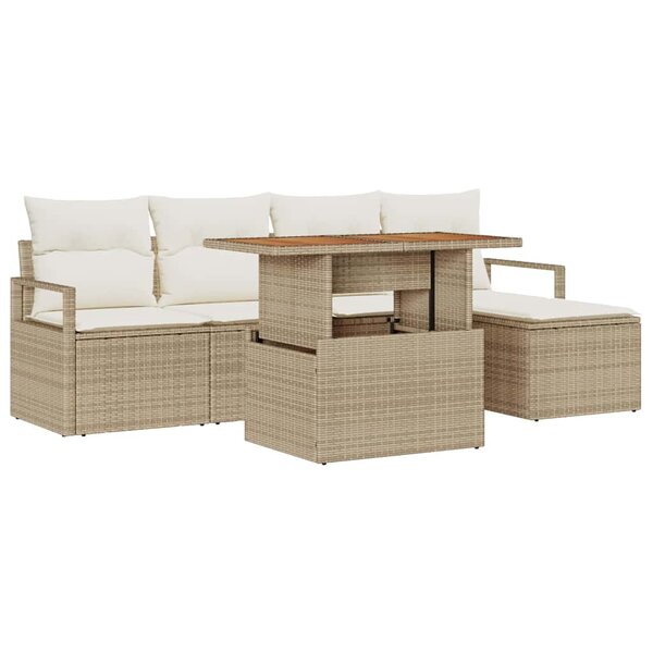 vidaXL Ensemble de canapé de jardin 6 Pièces Beige Poly rotin