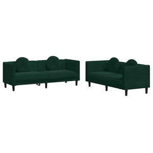 vidaXL Ensemble de canapés 2 Pièces avec coussins vert foncé velours