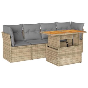 vidaXL Salon de jardin avec coussins 5 Pièces beige résine tressée