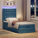 vidaXL Cadre de lit ottoman avec matelas bleu foncé 100x200 cm velours