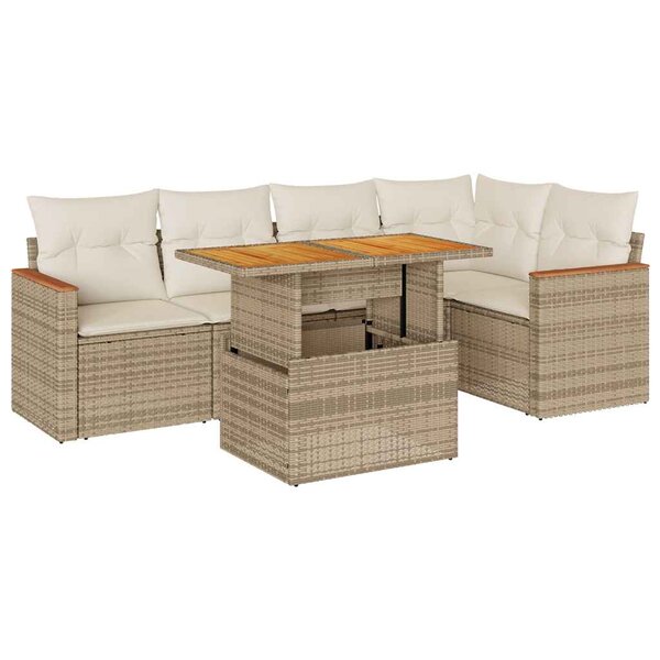 vidaXL Salon de jardin 6 Pièces avec coussins beige résine tressée acacia