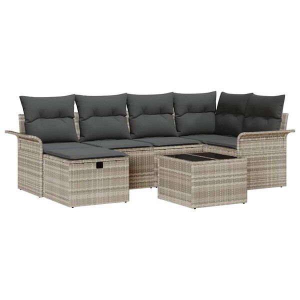 vidaXL Ensemble de canapé de jardin 7 Pièces Gris clair polyrotin