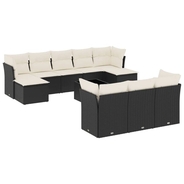 vidaXL Salon de jardin 11 Pièces avec coussins noir résine tressée
