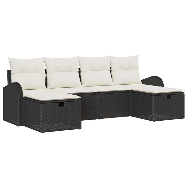 vidaXL Ensemble de canapé de jardin avec coussin 6 Pièces Noir Poly rotin
