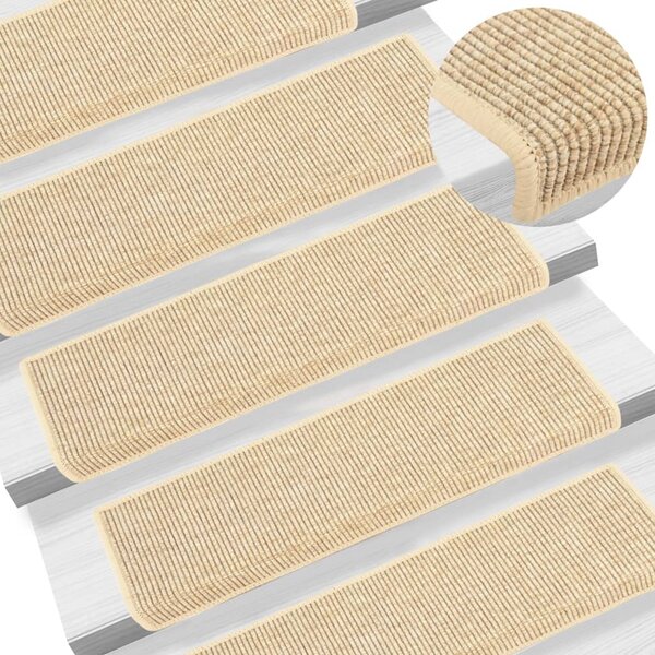 vidaXL Tapis d'escalier autocollants 15 Pièces 65x21x4 cm Beige clair