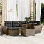vidaXL Salon de jardin avec coussins 7 Pièces gris résine tressée