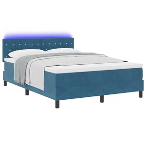 Lit Box Spring vidaXL avec Matelas & LED Bleu Foncé 140x190 cm Velours
