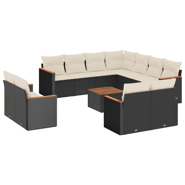 vidaXL Salon de jardin 12 Pièces avec coussins noir résine tressée