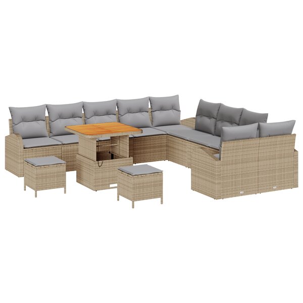 Ensemble de canapé de jardin vidaXL 13 pièces avec coussins beige poly rotin acacia
