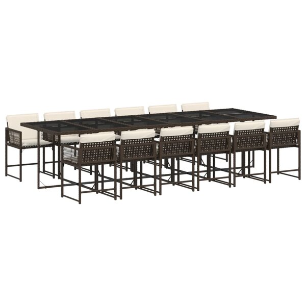 vidaXL Ensemble à manger de jardin avec coussins 13 Pièces marron rotin