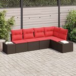 vidaXL Ensemble de canapé de jardin avec coussin 5 Pièces Marron et rouge