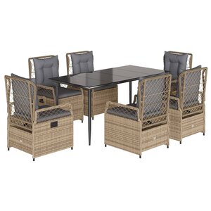 vidaXL Ensemble à manger de jardin et coussins 7 Pièces beige poly rotin