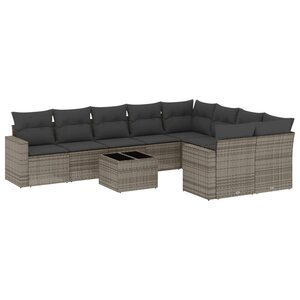 vidaXL Salon de jardin avec coussins 10 Pièces gris résine tressée