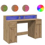 vidaXL Bureau avec lumières LED chêne artisanal bois d'ingénierie