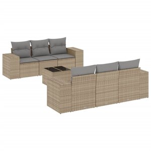 vidaXL Salon de jardin avec coussins 7 Pièces beige résine tressée