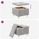 vidaXL Pouf de rangement Gris clair 60 x 60 x 45 cm Velours