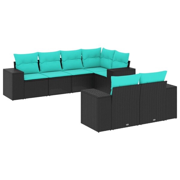 vidaXL Salon de jardin 7 Pièces avec coussins noir résine tressée