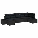 vidaXL Ensemble de canapé de jardin avec coussin 7 Pièces Noir polyrotin