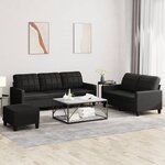 vidaXL Ensemble de canapés 3 Pièces avec coussins Noir Similicuir