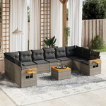 vidaXL Salon de jardin 11 Pièces avec coussins gris résine tressée