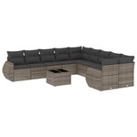 vidaXL Salon de jardin 11 Pièces avec coussins gris résine tressée