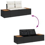Ensemble de Sofa de Jardin vidaXL 5 Pièces avec Coussins Noir Poly Rattan Acacia