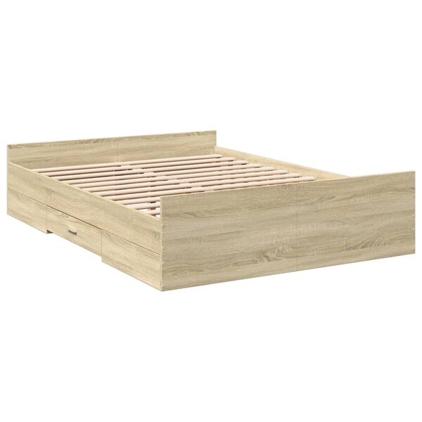 vidaXL Cadre de lit et tiroirs chêne sonoma 135x190 cm bois ingénierie