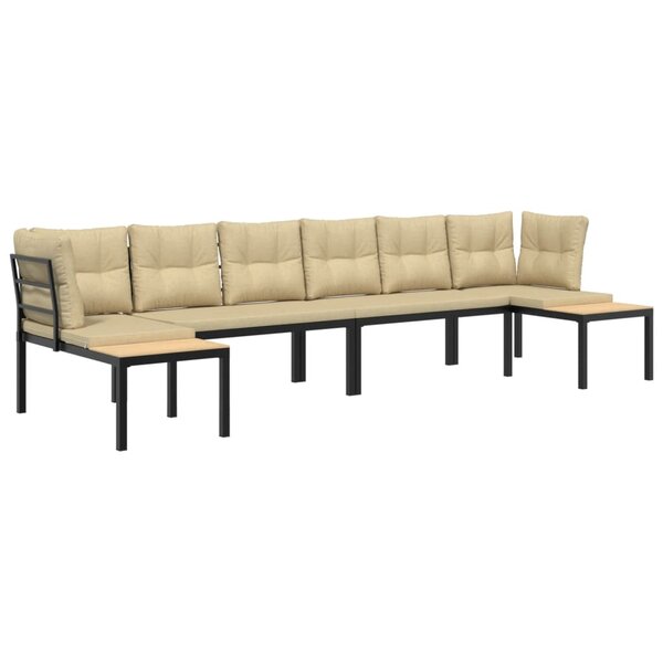vidaXL Salon de jardin avec coussins 4 Pièces noir acier enduit de poudre
