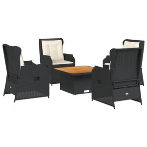 vidaXL Salon de jardin 5 Pièces avec coussins Noir Résine tressée