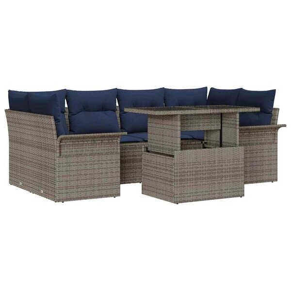 vidaXL Ensemble de canapé de jardin avec coussin 7 Pièces Gris polyrotin
