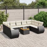 vidaXL Salon de jardin 10 Pièces avec coussins noir résine tressée